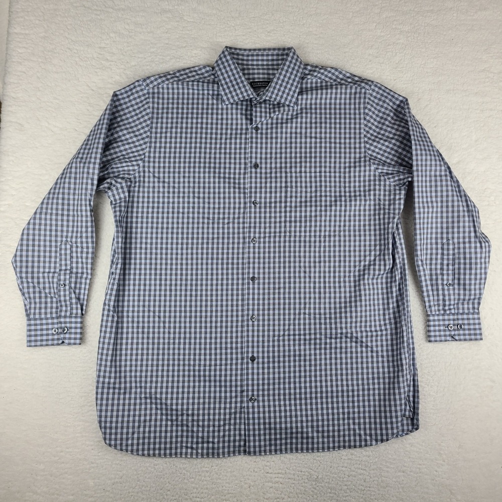 ROCHESTER Dress Shirt Mens 18 36/37 Blue‎ Gray Check Egyptian Cotton Button Up